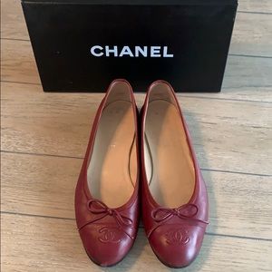 Red Chanel ballet flats